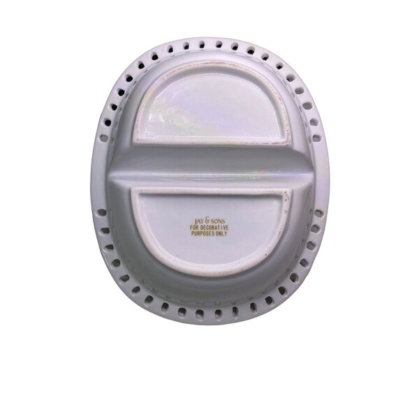 Jay & Sons Ceramic Basket Divided  w/ Handle Red White Floral Gold Rim - Picture 5 of 15